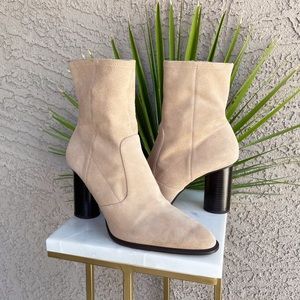 ZARA Beige Suede Leather Heeled Ankle Boots Booties Sz 41 US 9.5/ US 10